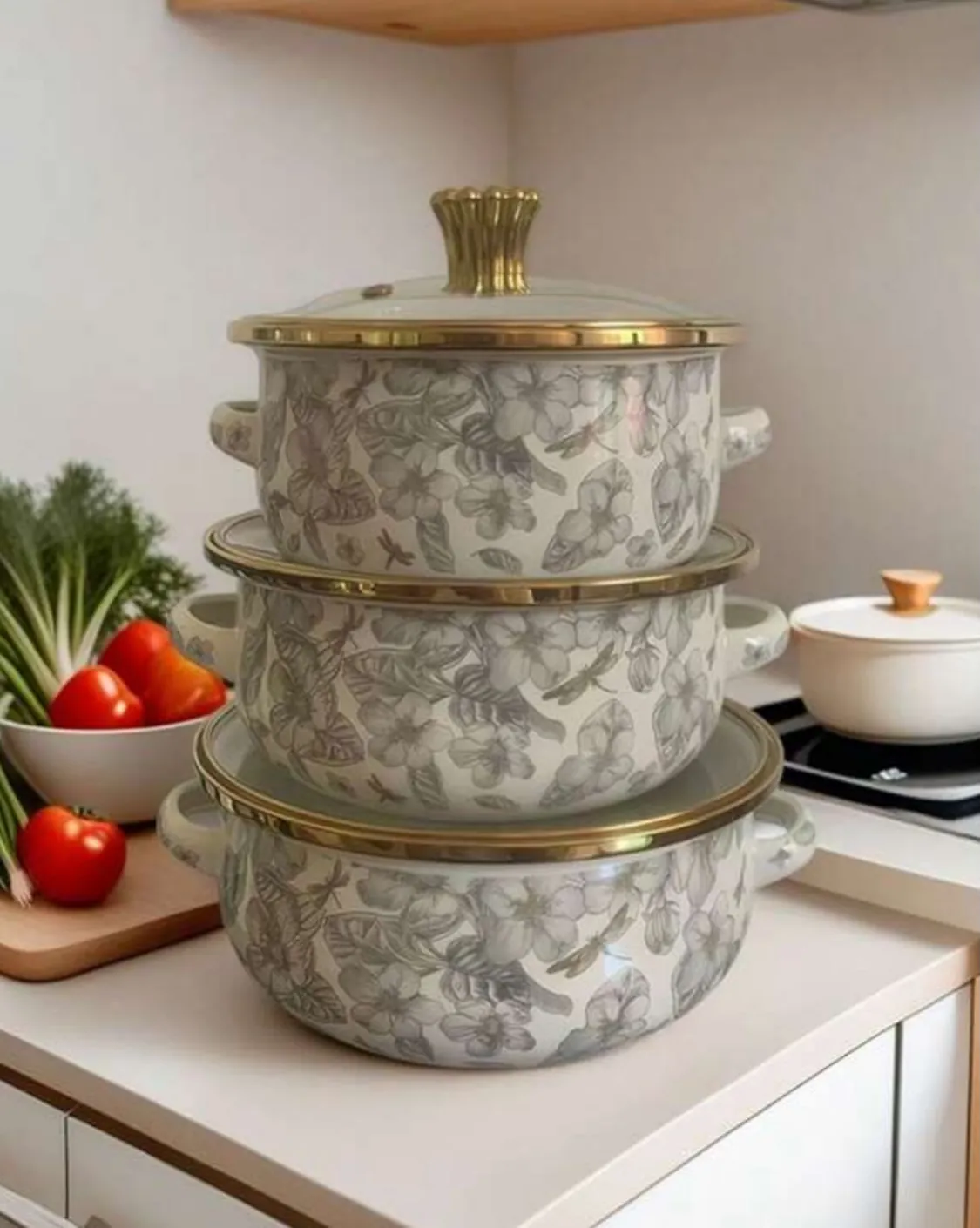 Floral Pattern Ceramic Pot Set