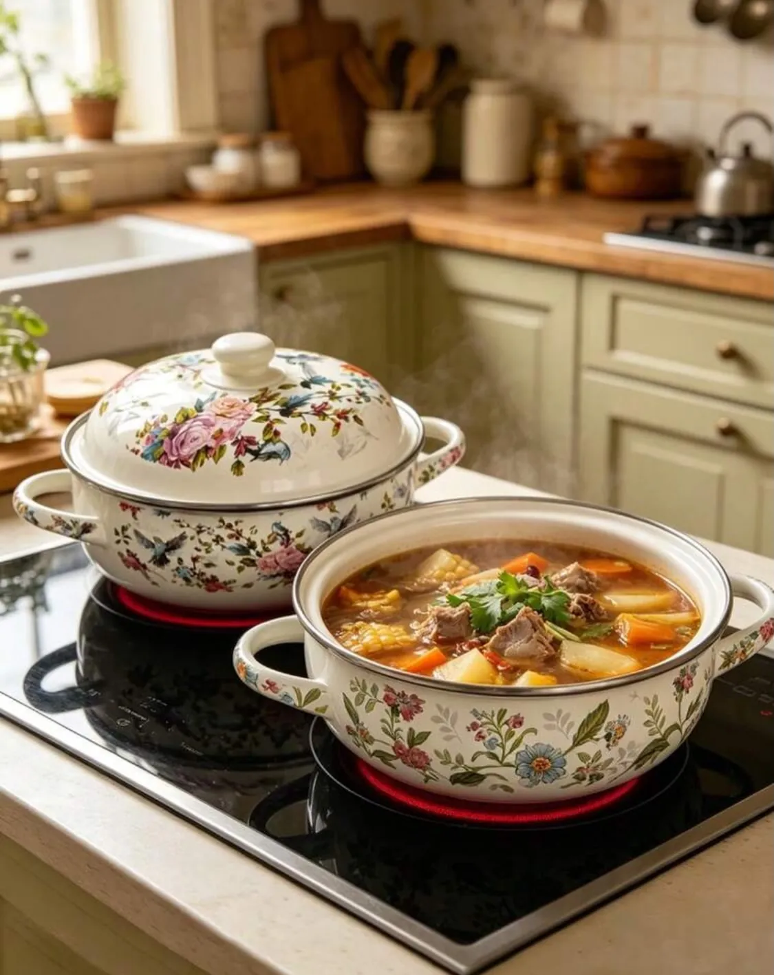 Floral Pattern Ceramic Pot Set