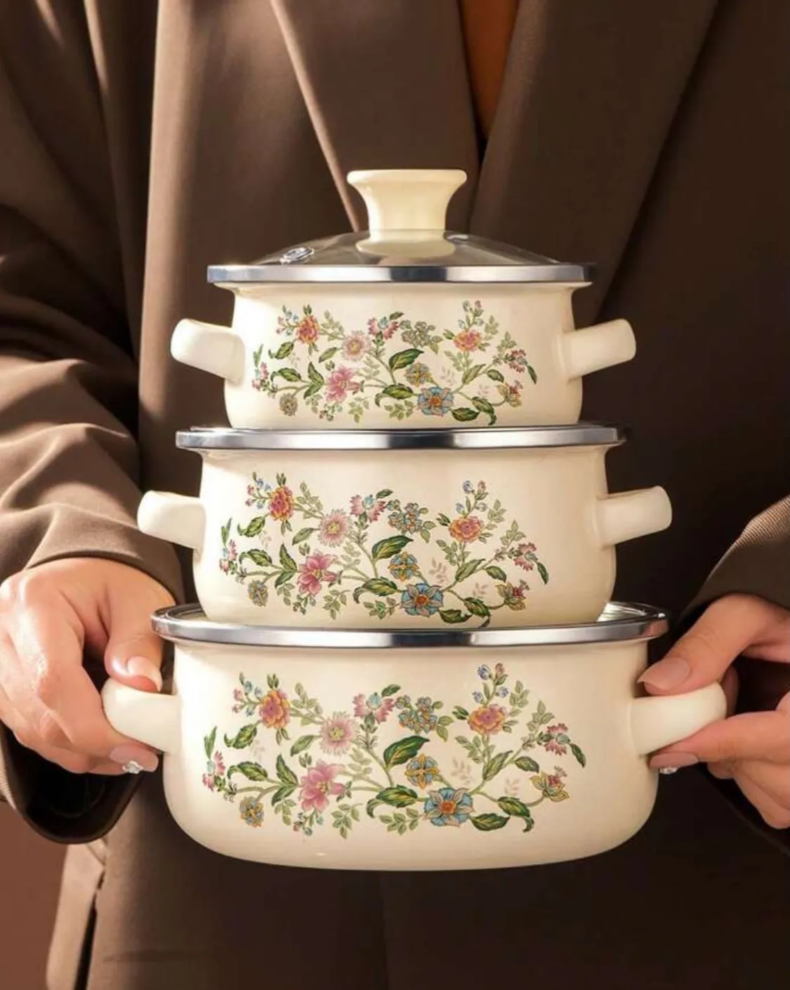 Floral Pattern Ceramic Pot Set