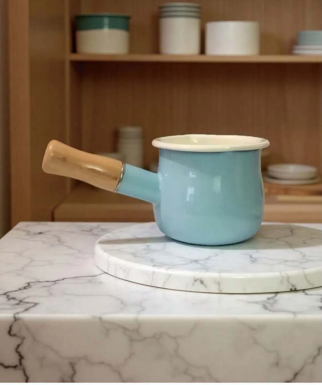 Floral Pattern Ceramic Pot with Wooden Handle