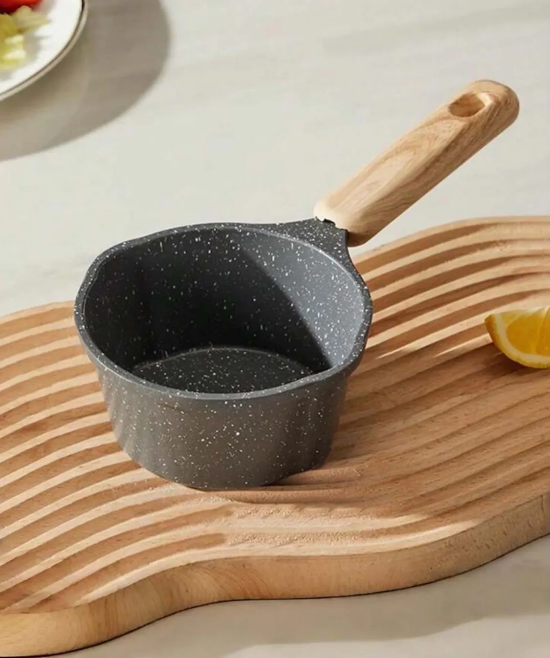 Floral Pattern Ceramic Pot with Wooden Handle