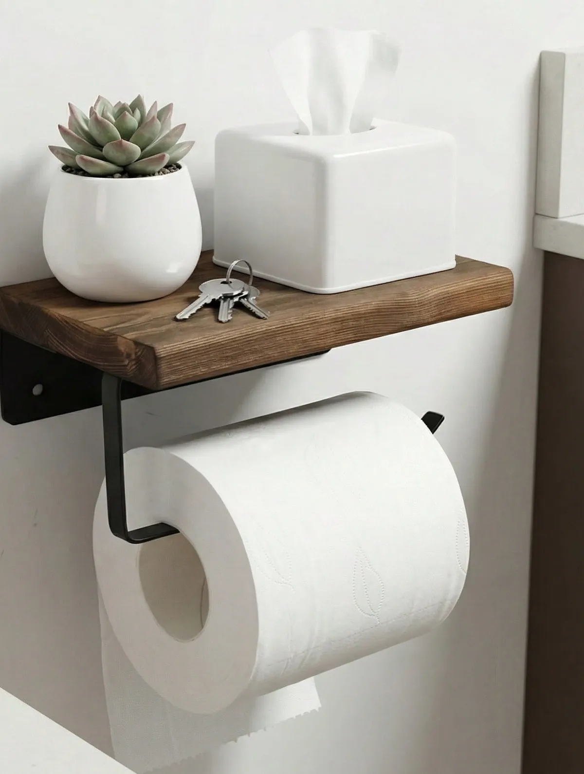 Wall-Mounted Toilet Paper Holder with Shelf