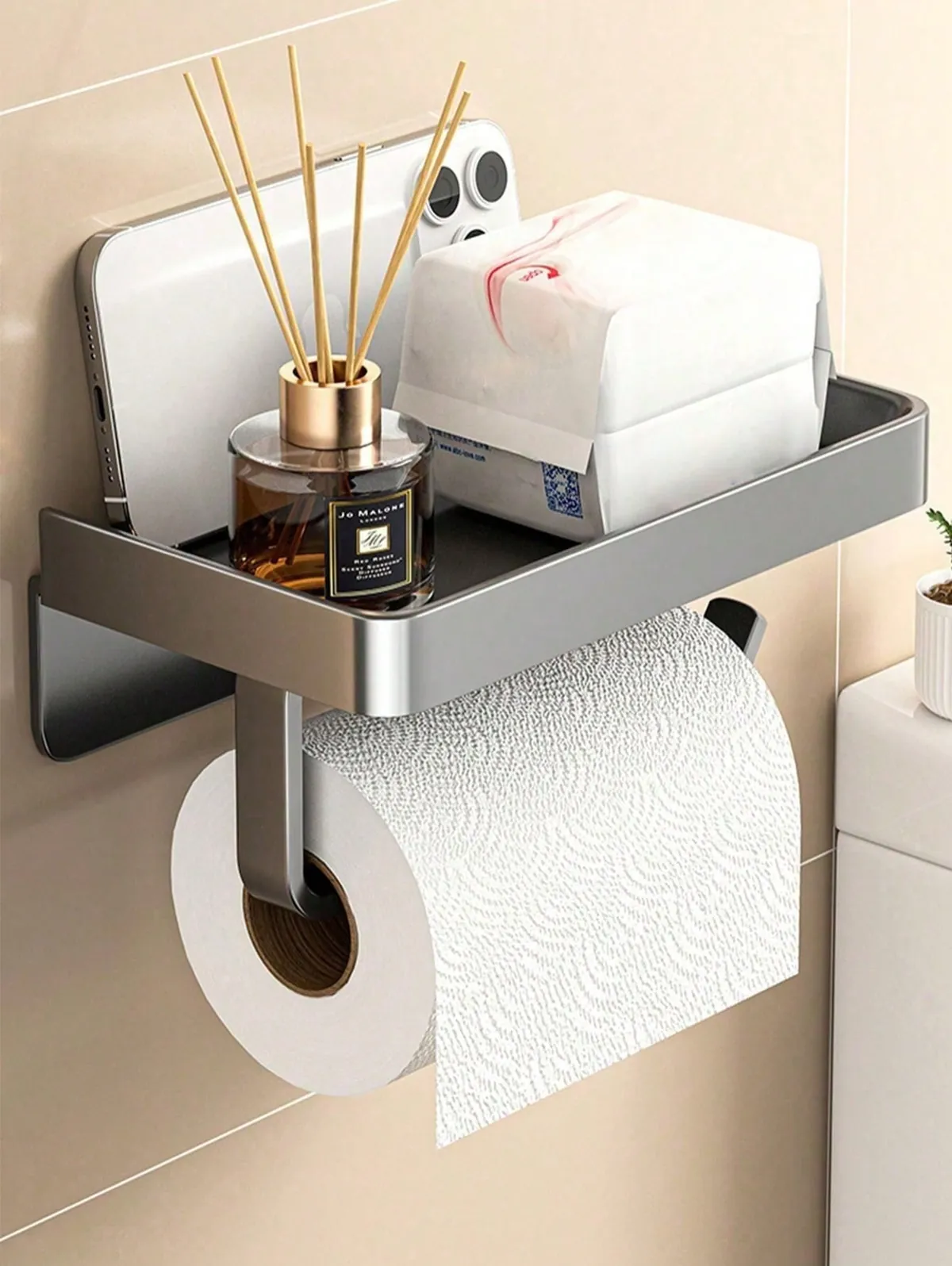 Wall-Mounted Toilet Paper Holder with Shelf