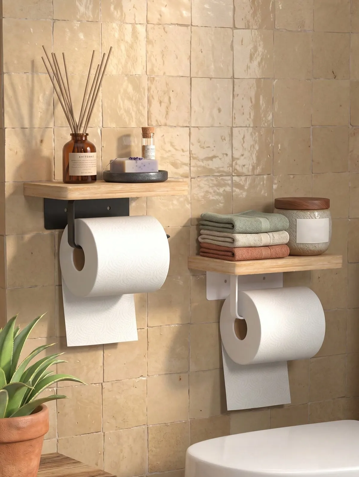 Wall-Mounted Toilet Paper Holder with Shelf