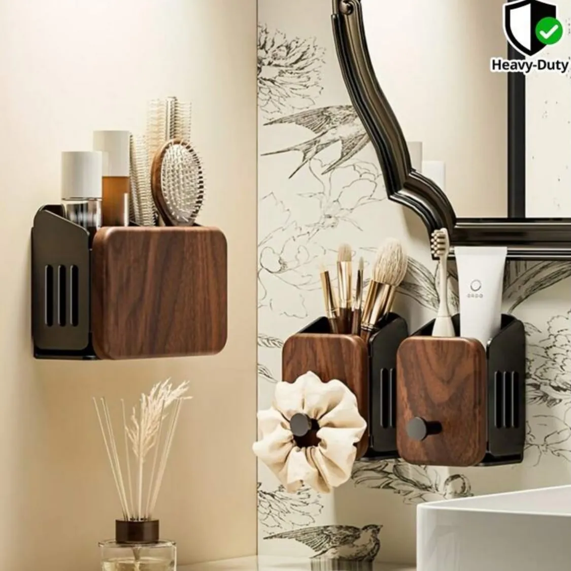 Wall-Mounted Wooden Bathroom Organizer
