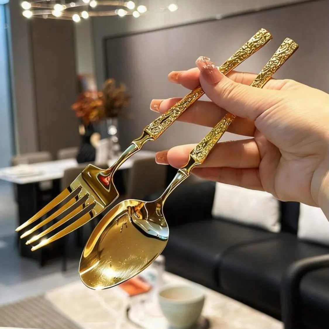 Golden Cutlery Set (Spoon and Fork)