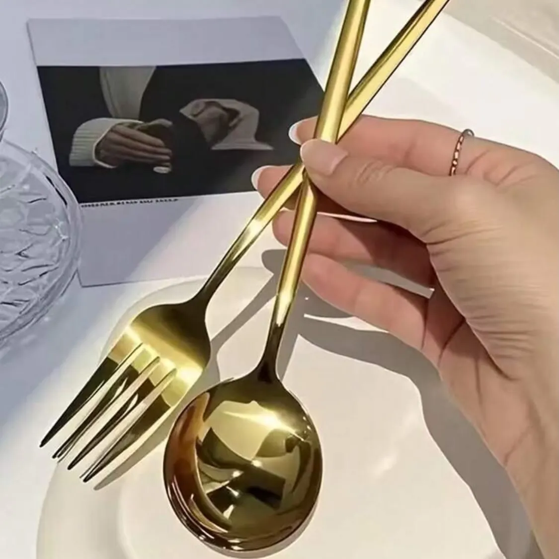 Golden Cutlery Set (Spoon and Fork)