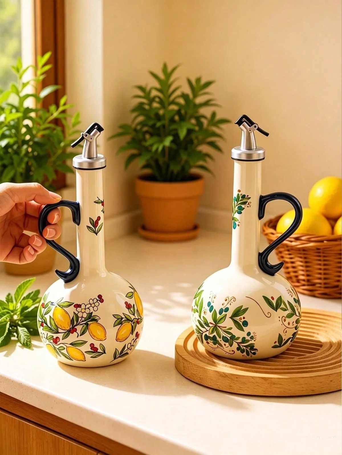 Oil Dispenser Bottle with Lemon Design