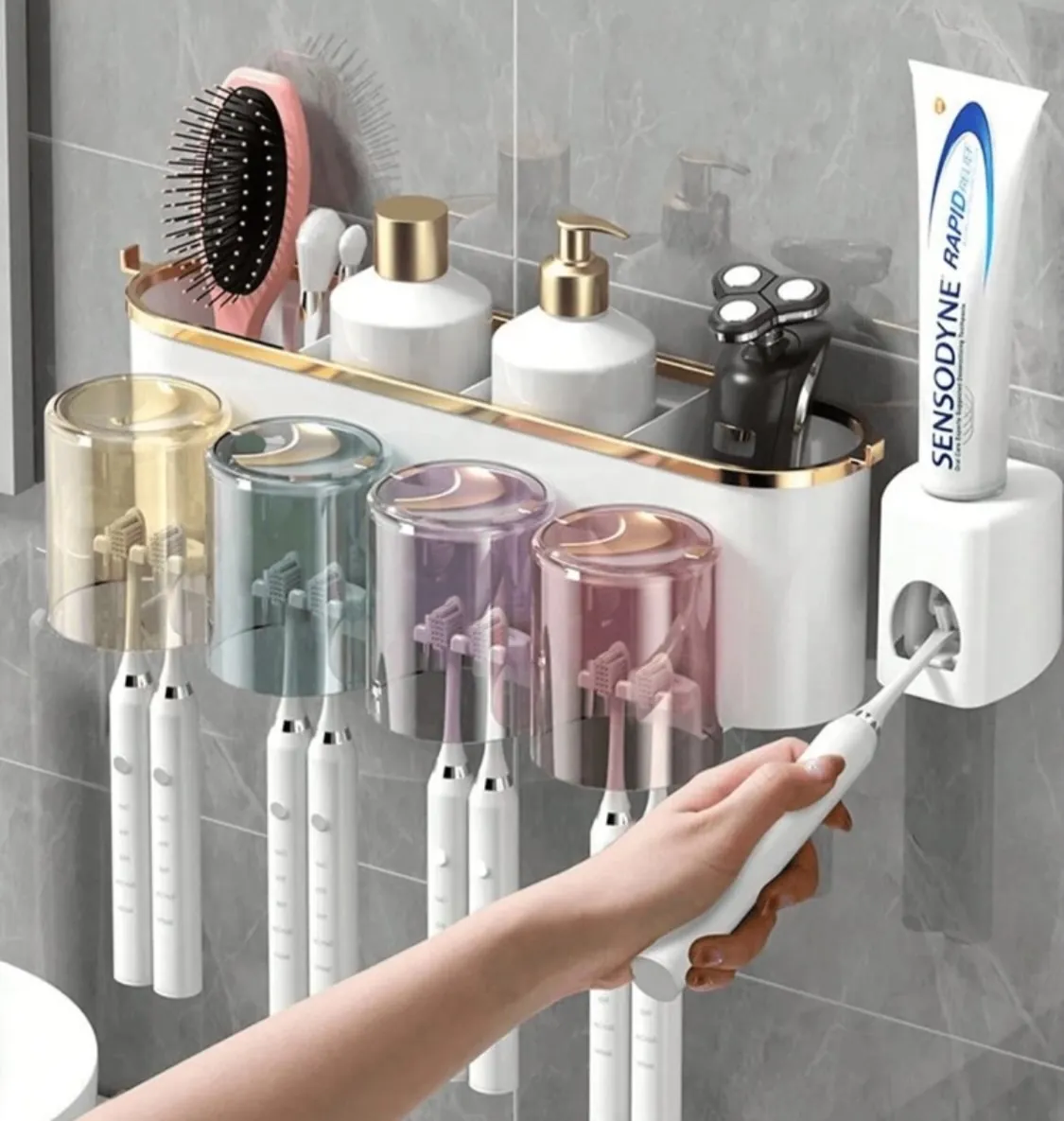 Wall-Mounted Toothbrush and Bathroom Organizer