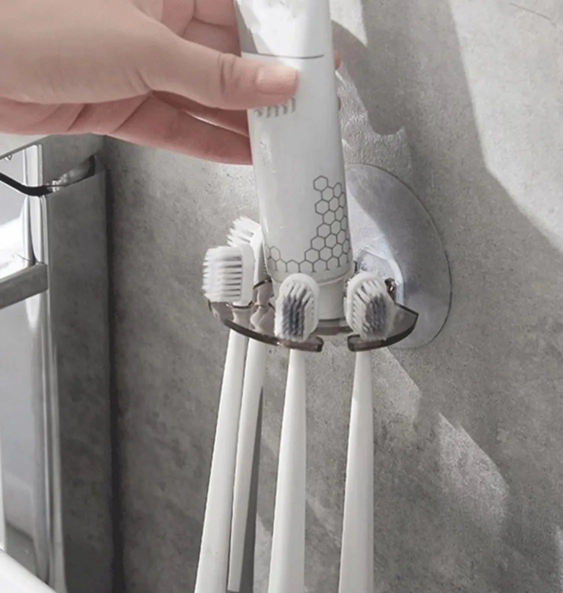 Wall-Mounted Toothbrush and Bathroom Organizer