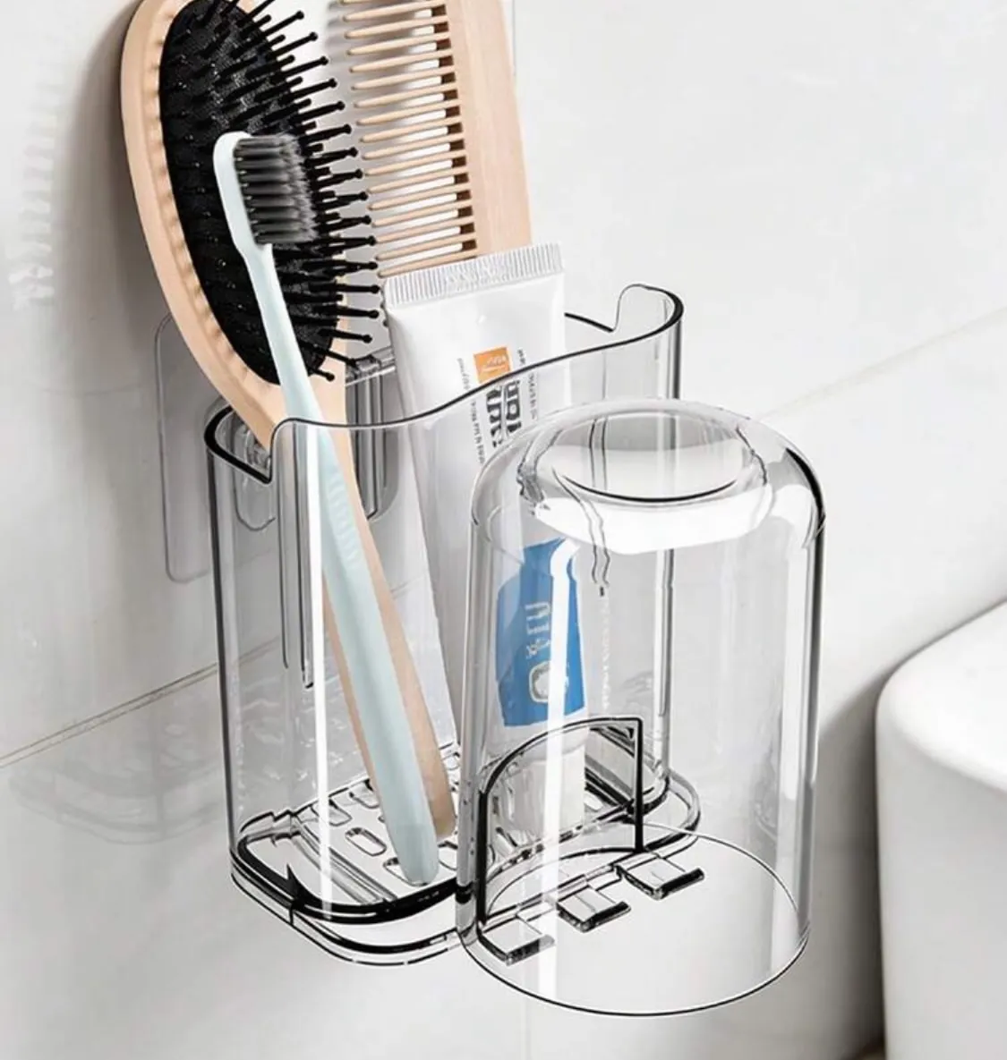 Wall-Mounted Toothbrush and Bathroom Organizer