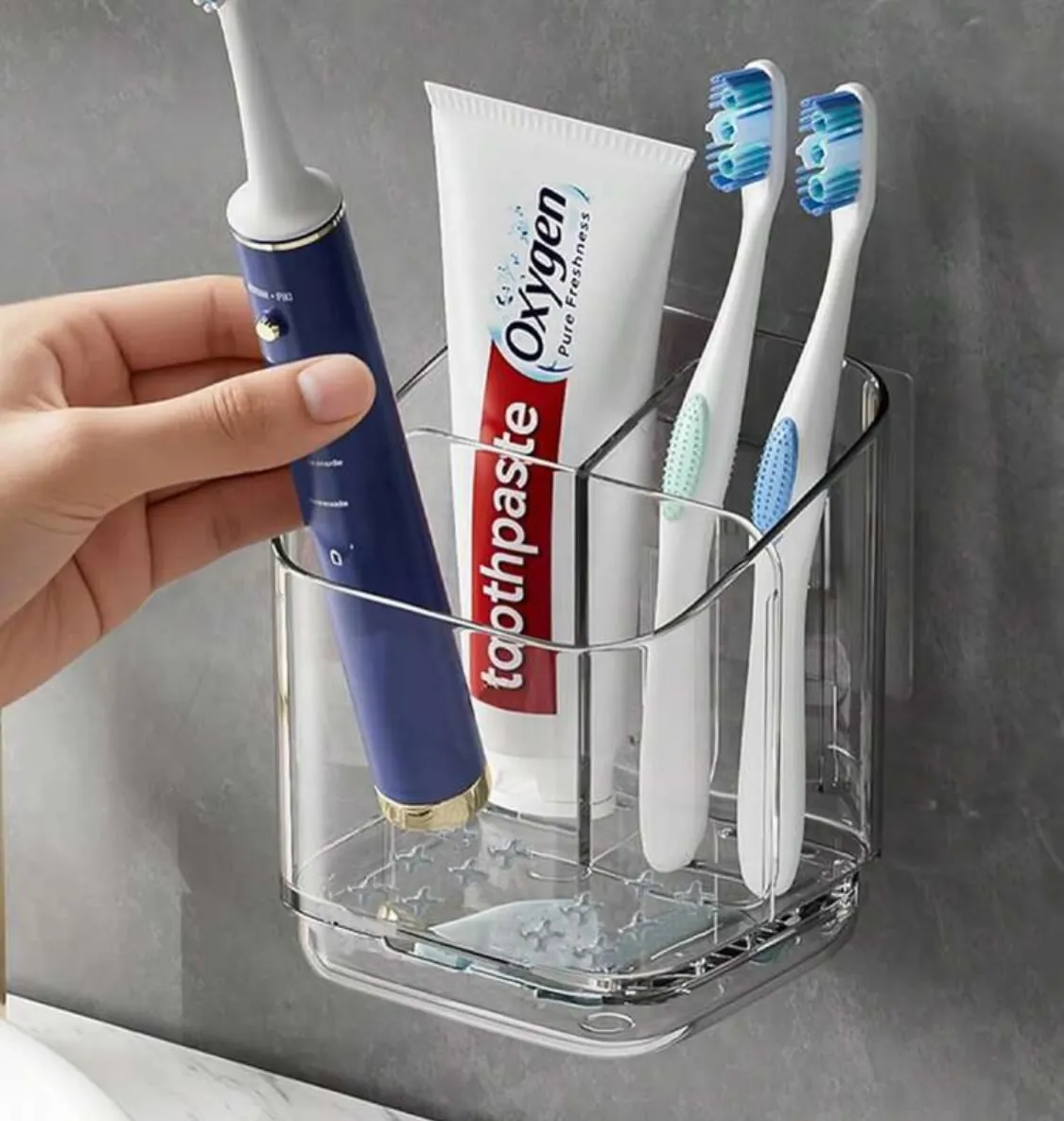Wall-Mounted Toothbrush and Bathroom Organizer