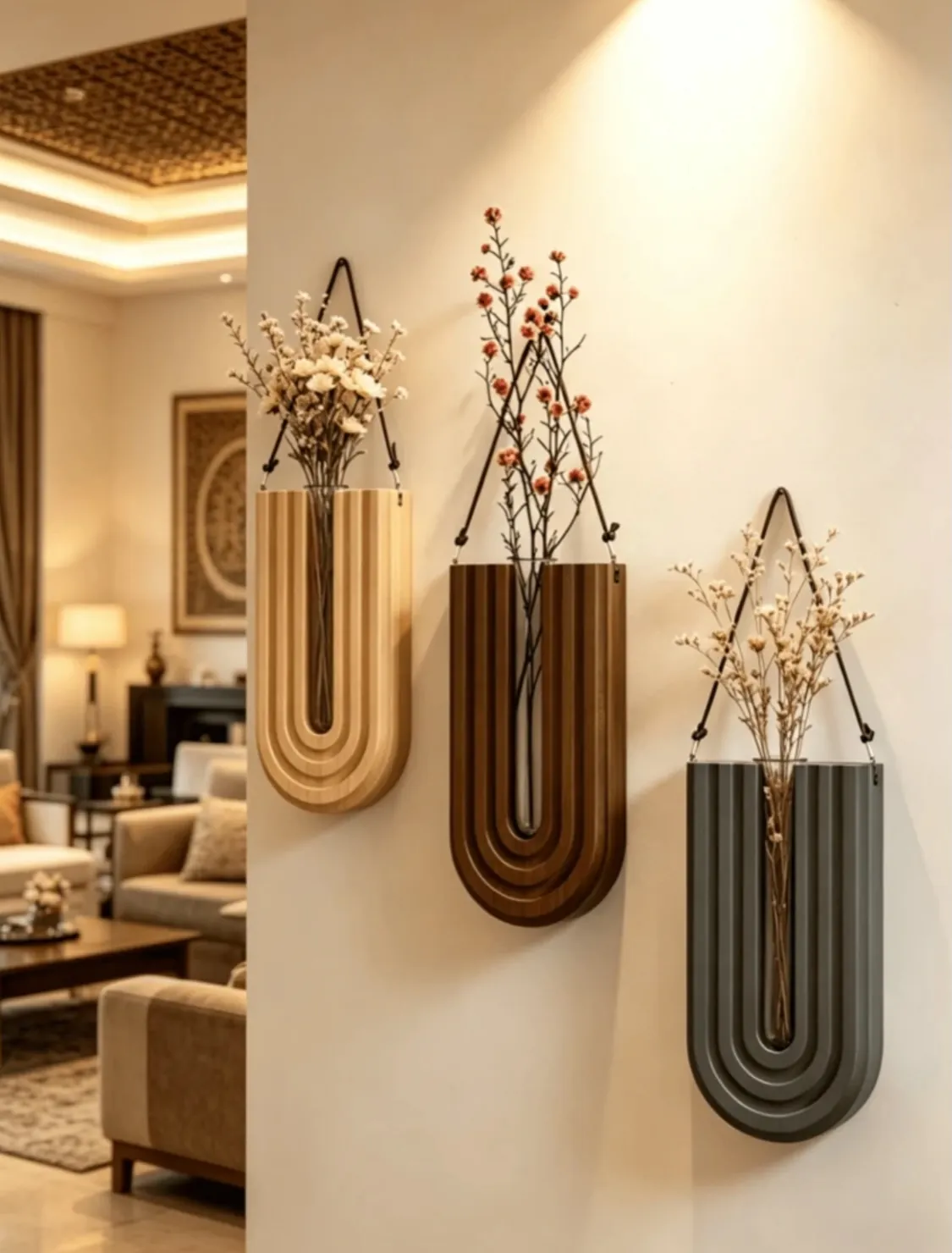 Wall-Mounted Wooden Vases