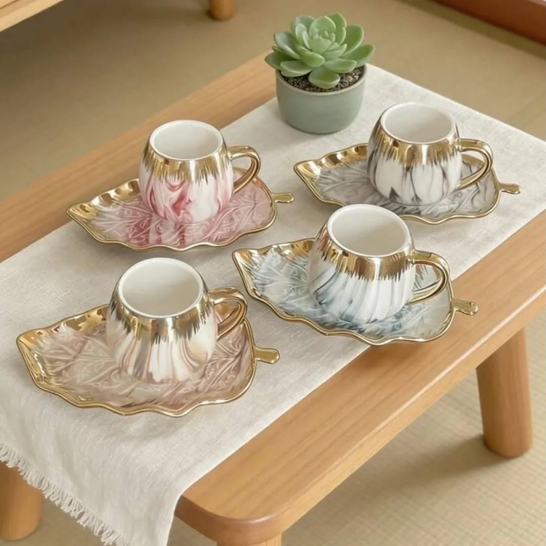 Luxury Marble Pattern Coffee Cup and Saucer Set