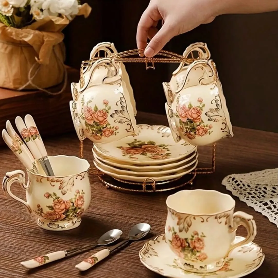 Luxury Marble Pattern Coffee Cup and Saucer Set