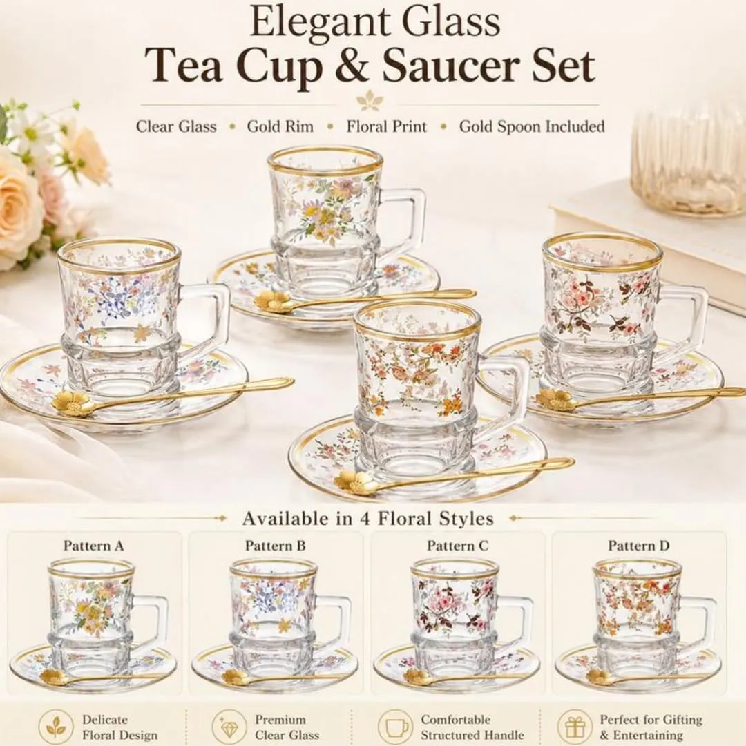 Vintage Floral Glass Cup Set
