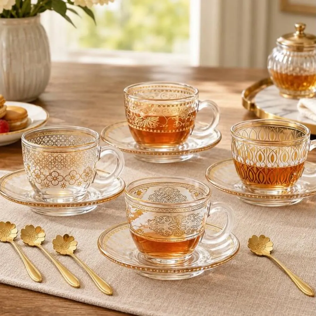 Vintage Floral Glass Cup Set