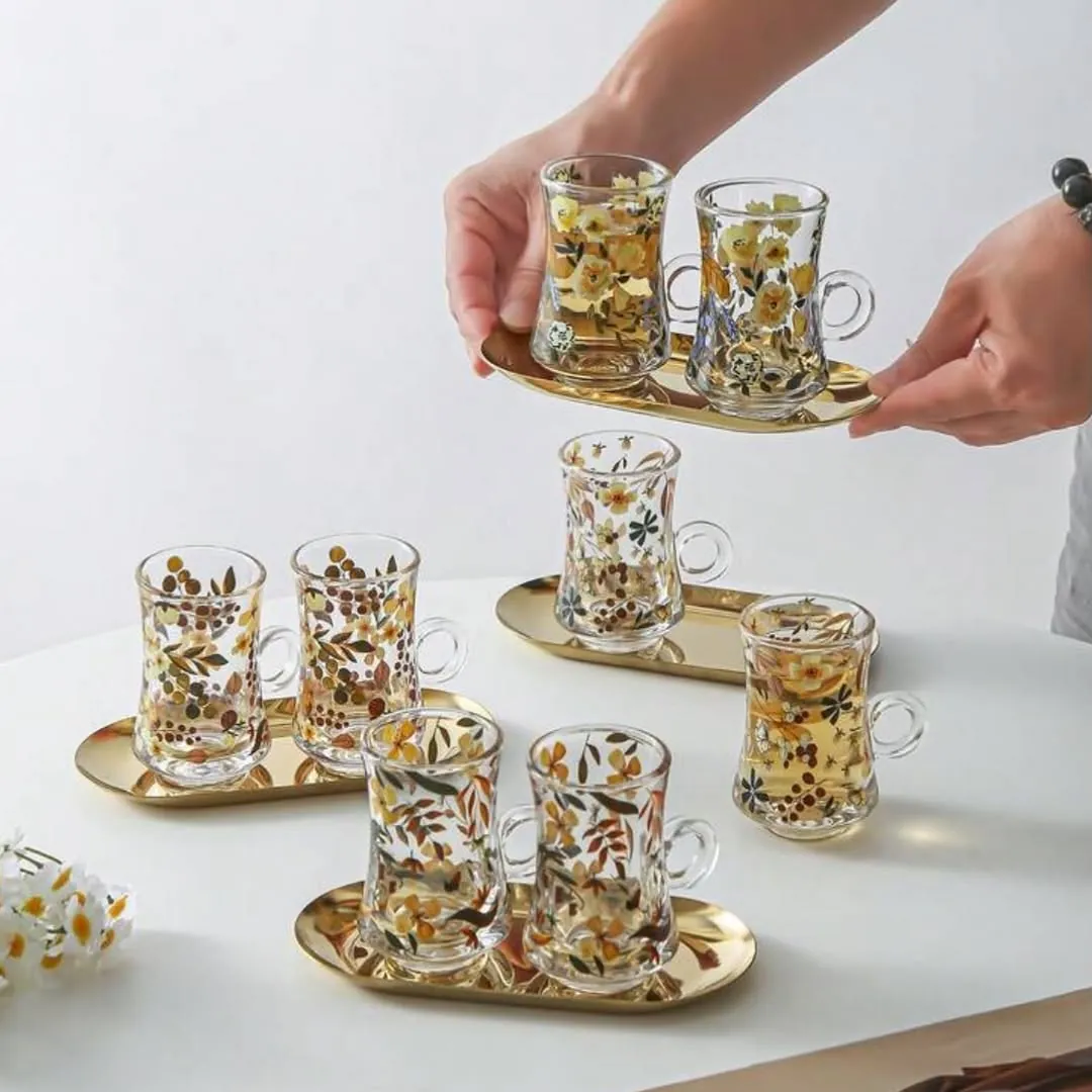 Vintage Floral Glass Cup Set