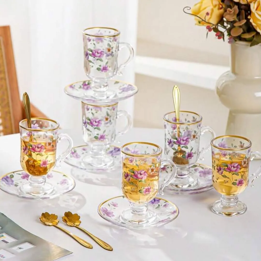 Vintage Floral Glass Cup Set