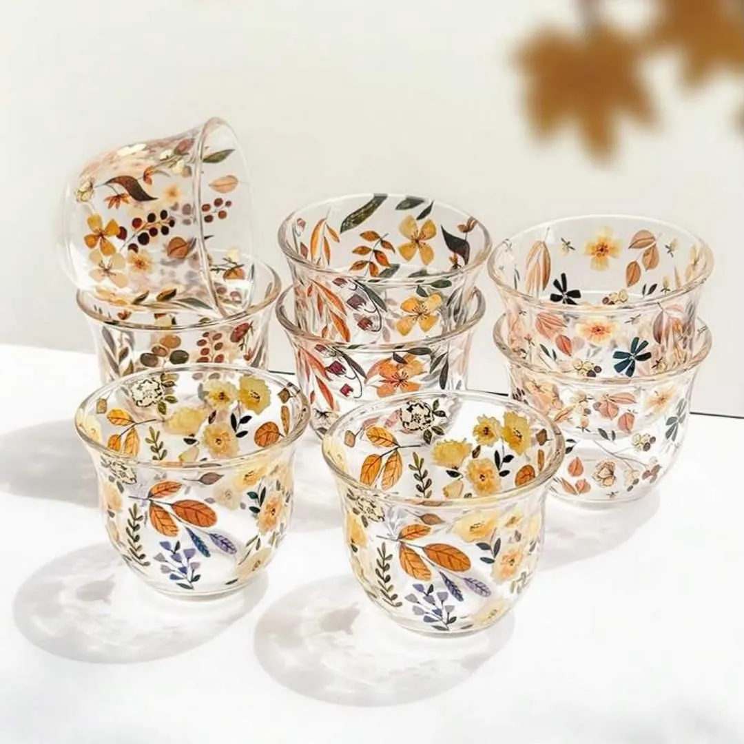 Floral Glass Tea Cup Set