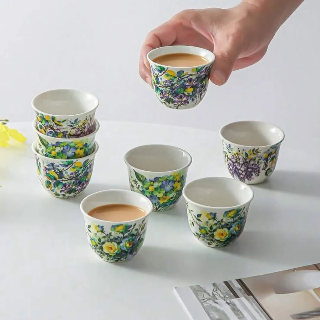 Floral Glass Tea Cup Set