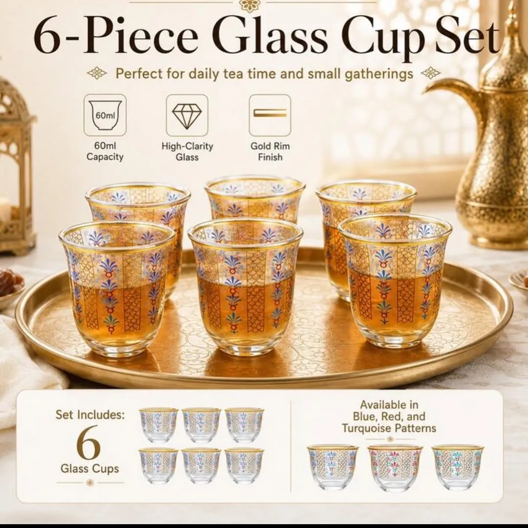 Floral Glass Tea Cup Set