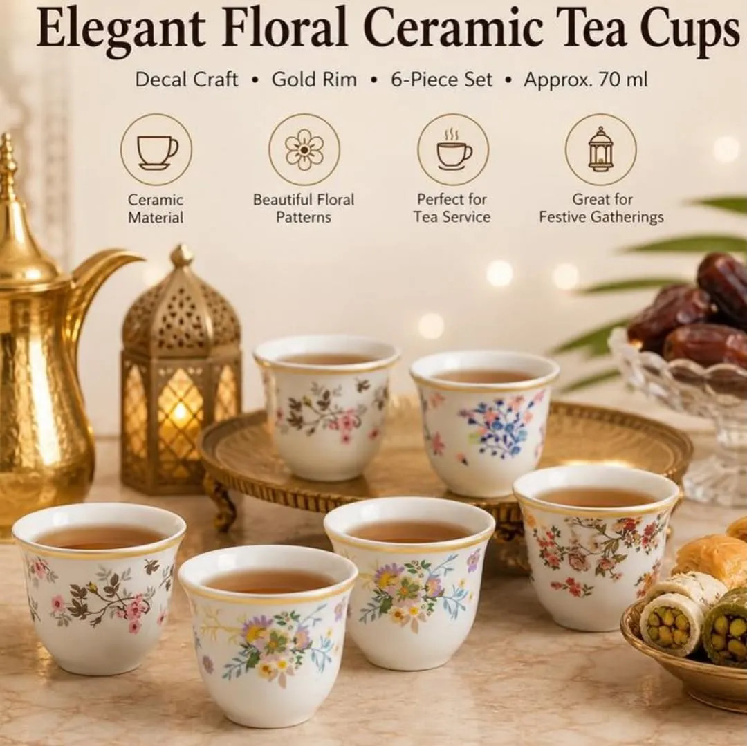 Floral Glass Tea Cup Set