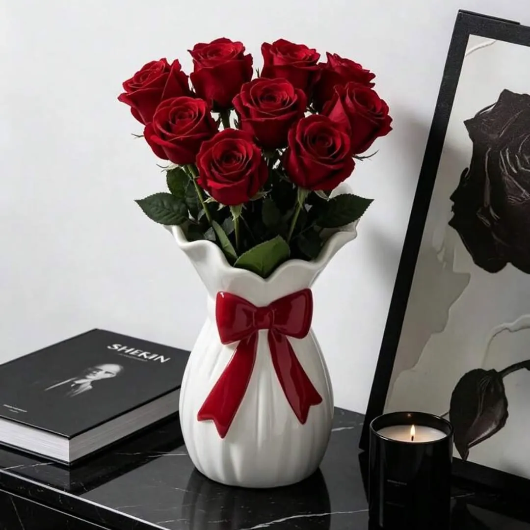 Ceramic Vase with Red Bow