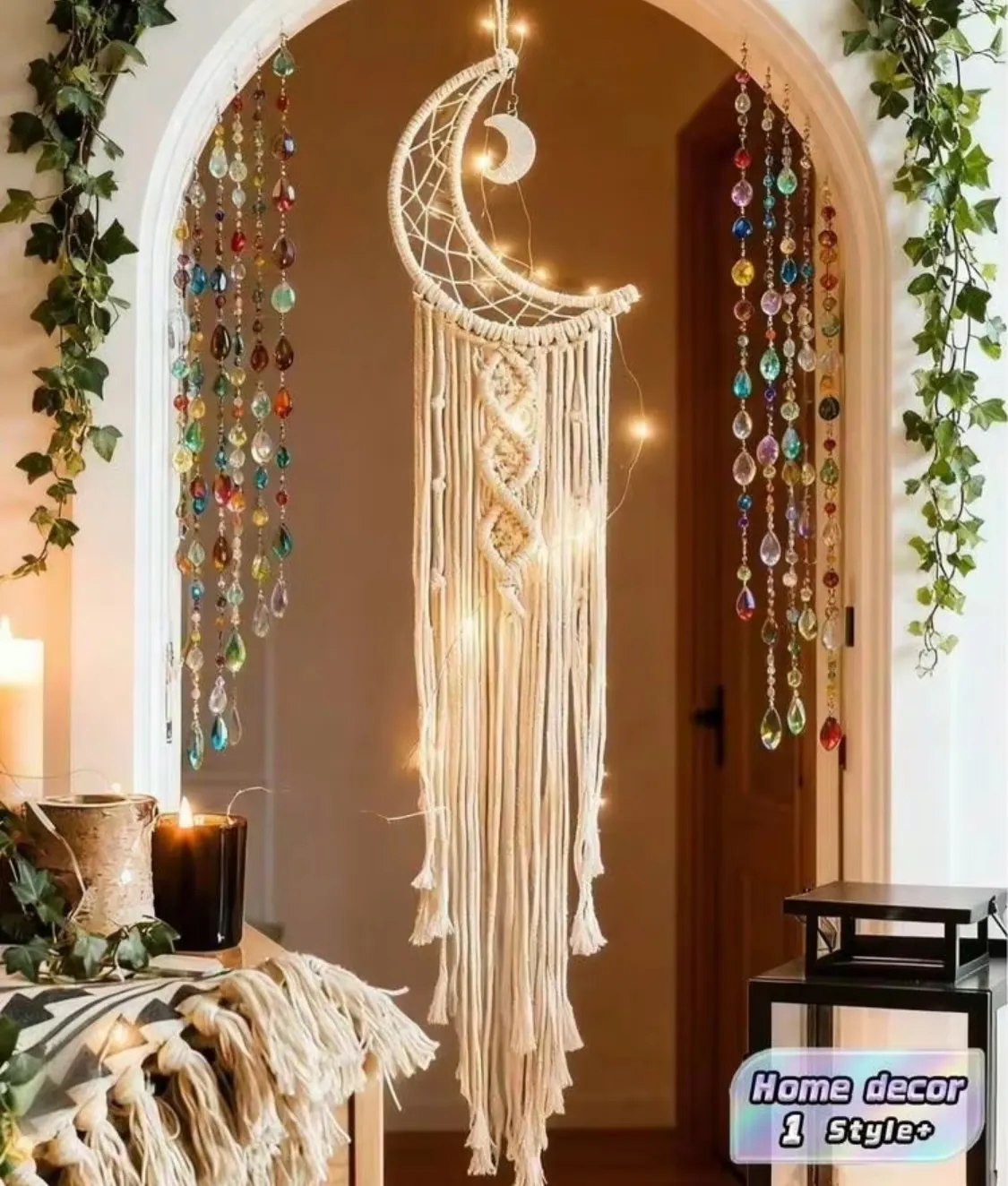 Macrame Wall Hanging Shelf with Feathers