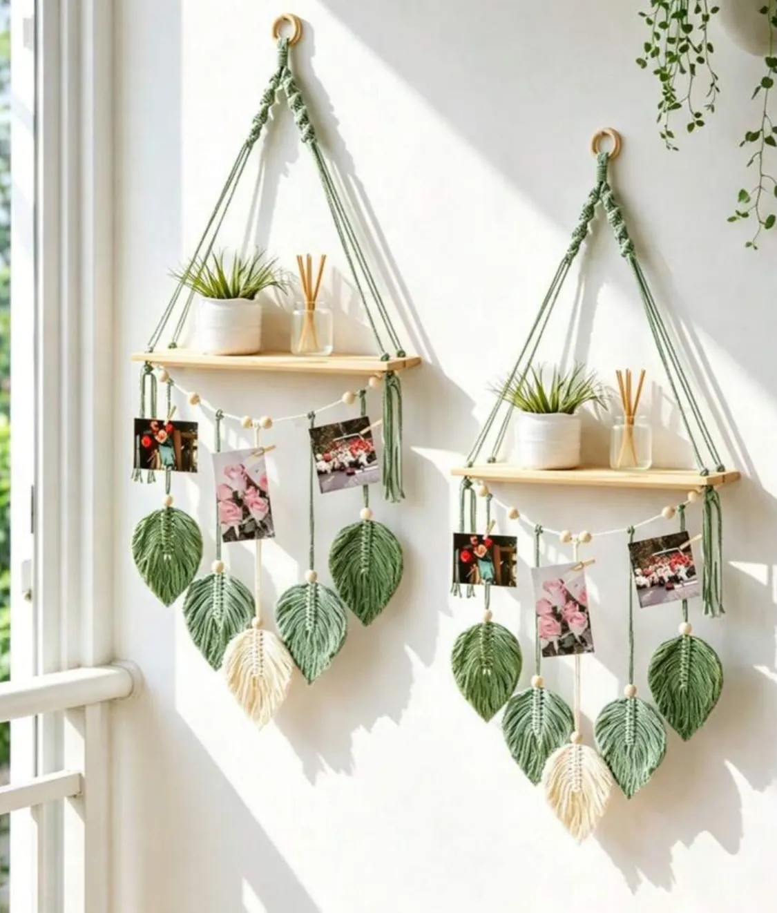 Macrame Wall Hanging Shelf with Feathers