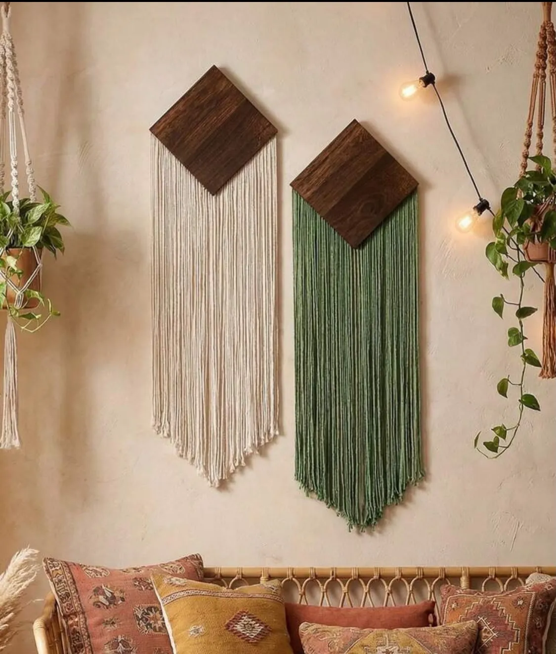 Macrame Wall Hanging Shelf with Feathers