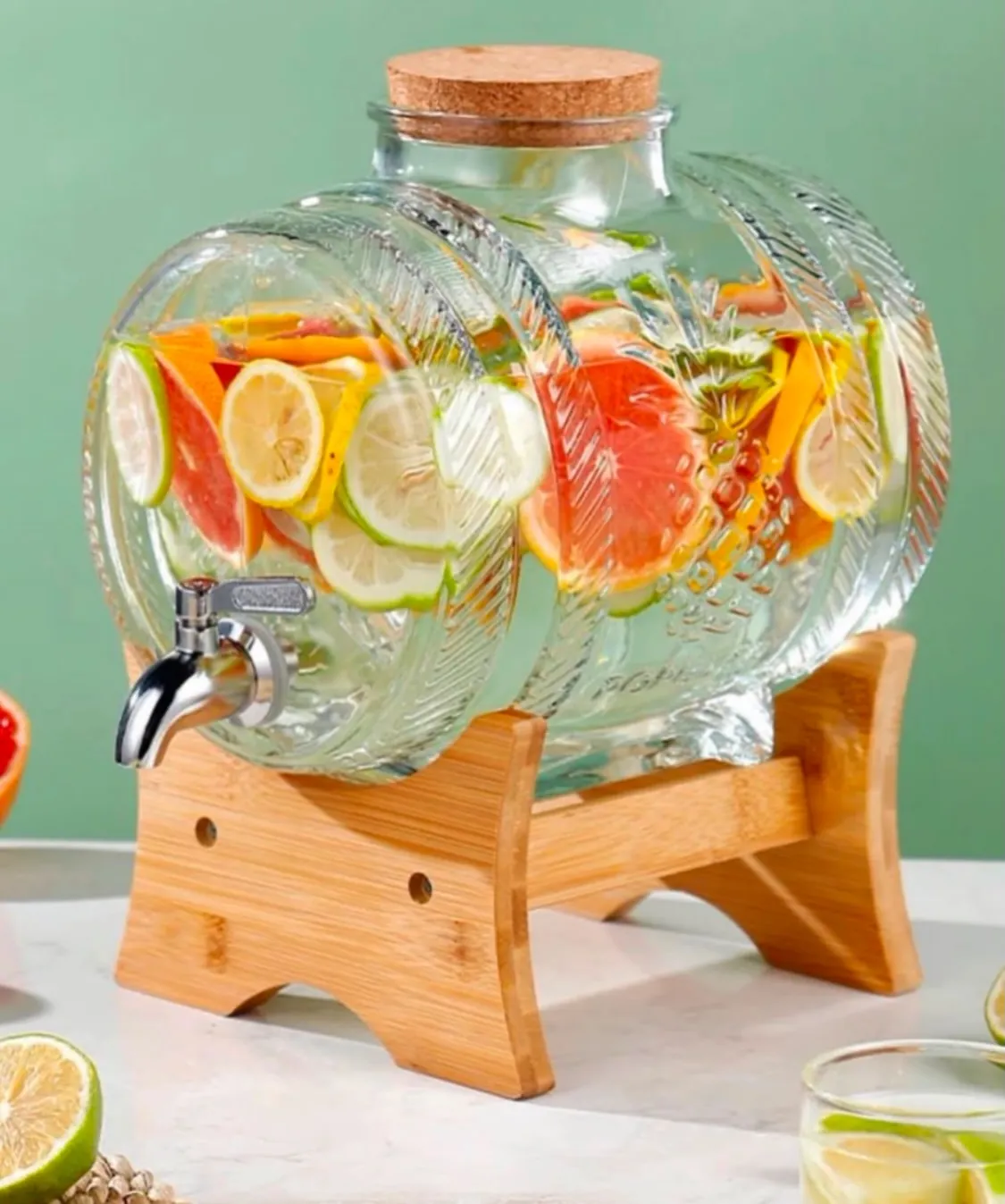 Crystal Glass Beverage Dispenser with Gold Stand