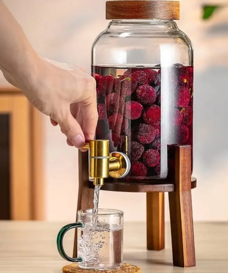 Crystal Glass Beverage Dispenser with Gold Stand