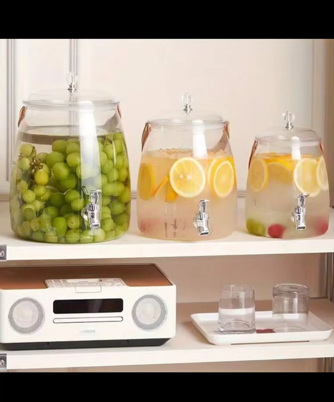 Crystal Glass Beverage Dispenser with Gold Stand
