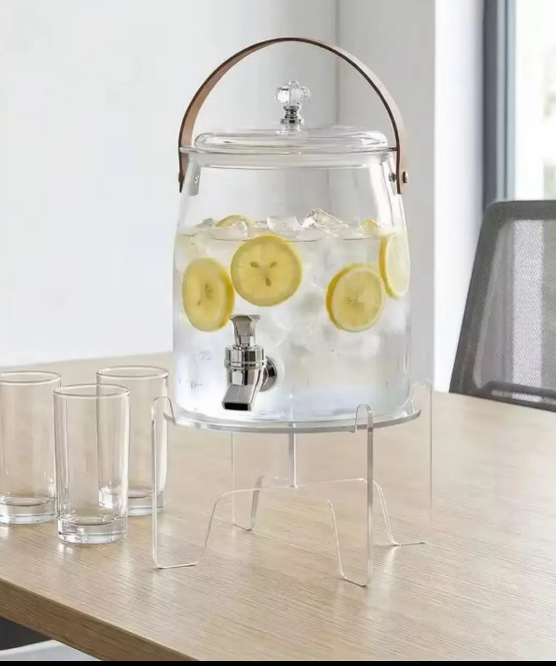 Crystal Glass Beverage Dispenser with Gold Stand