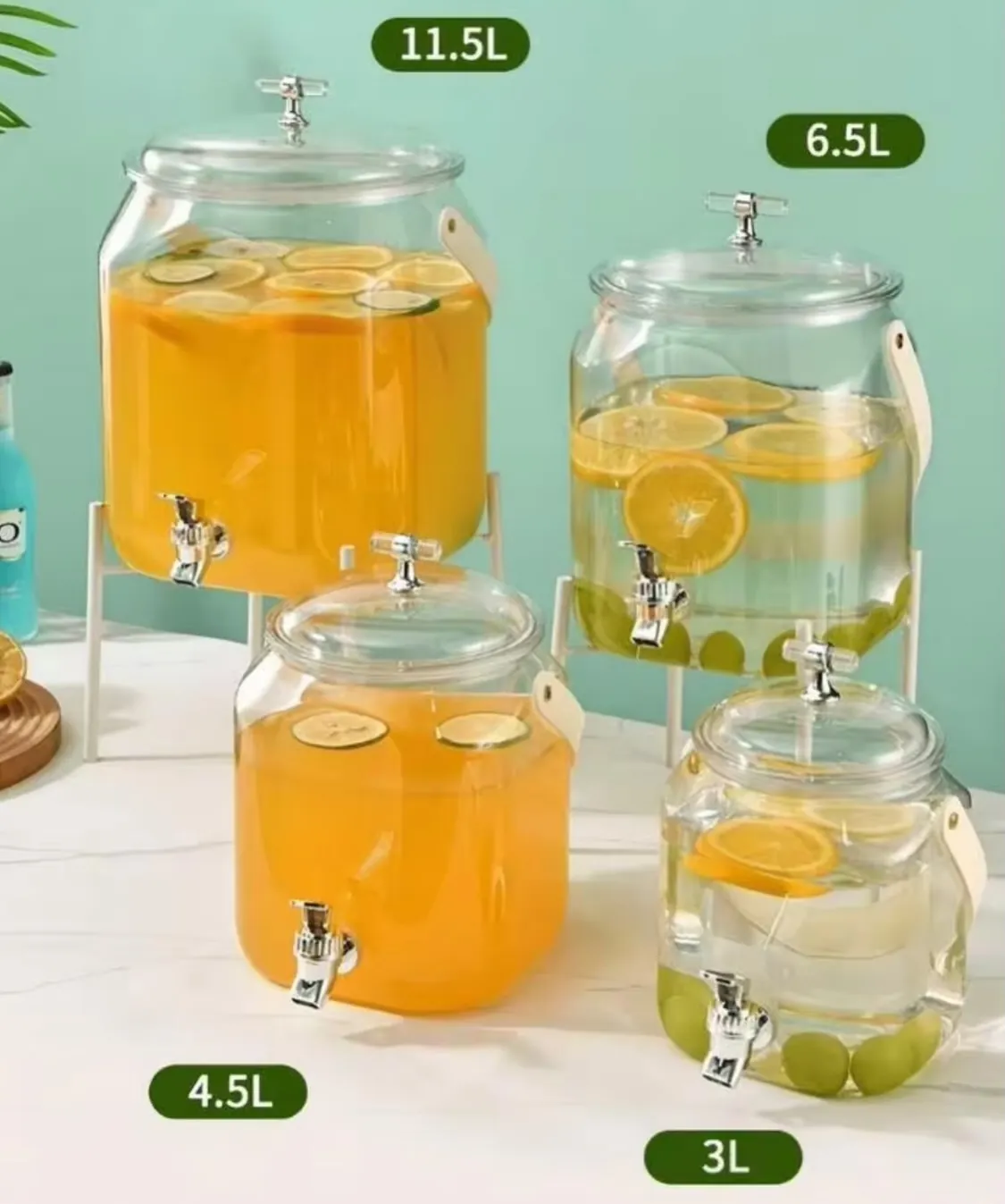 Crystal Glass Beverage Dispenser with Gold Stand