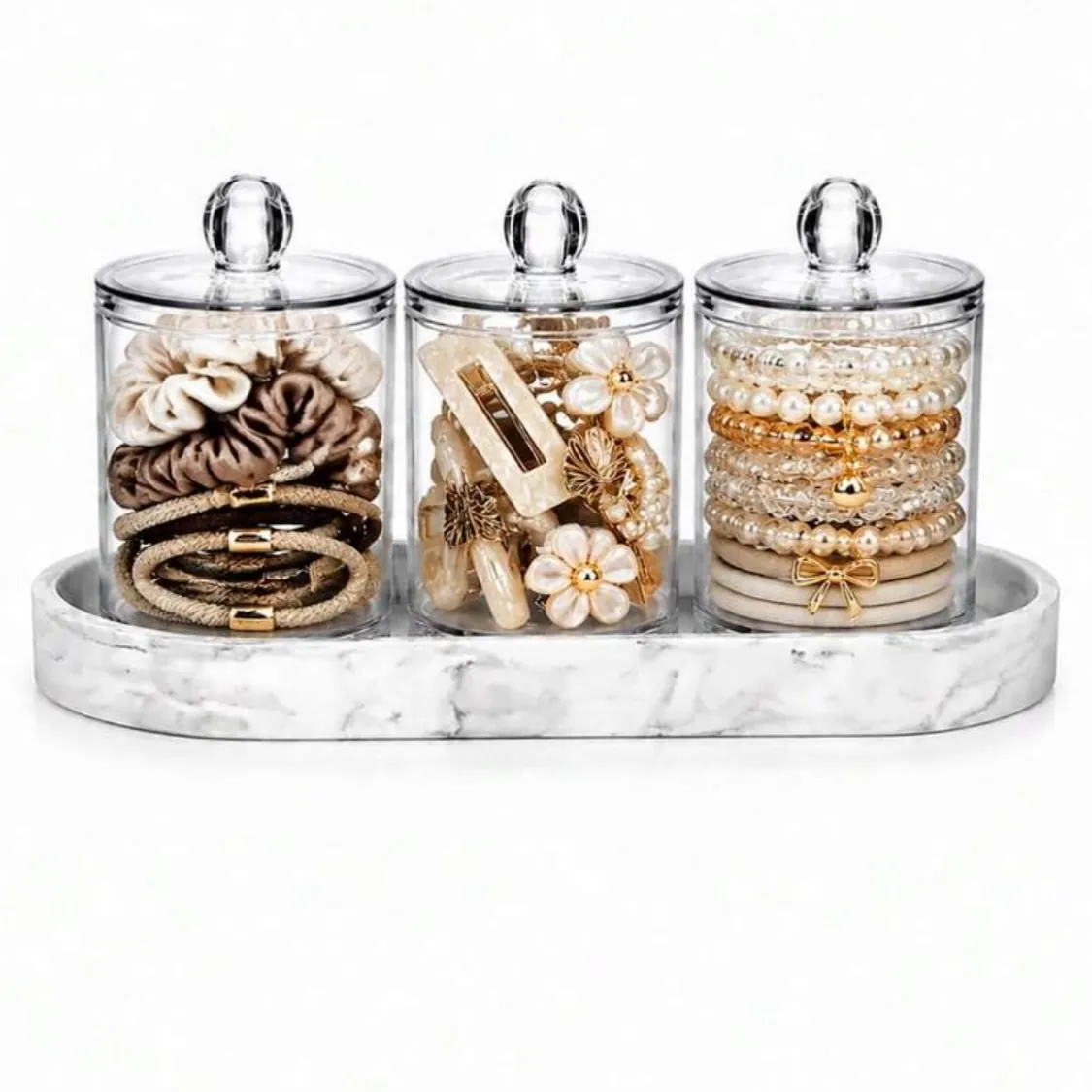 Acrylic Jewelry and Cotton Swab Organizer with Rabbit Lid
