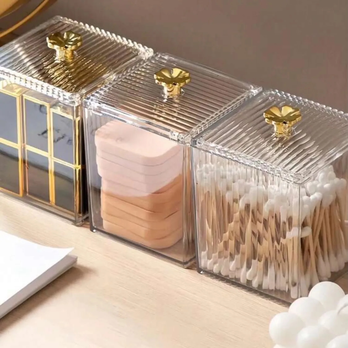 Acrylic Jewelry and Cotton Swab Organizer with Rabbit Lid
