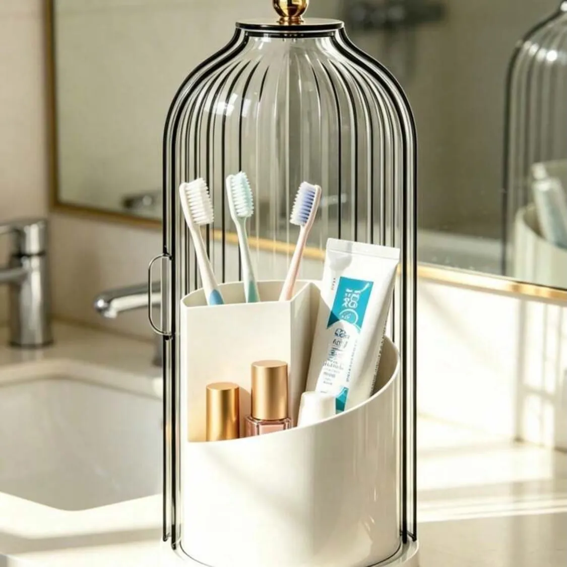 Acrylic Jewelry and Cotton Swab Organizer with Rabbit Lid
