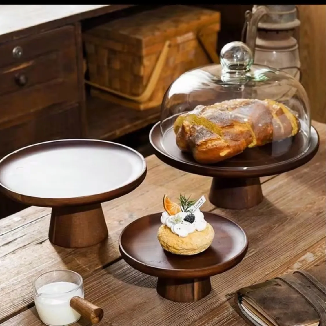 Glass Cake Dome with Wooden Base