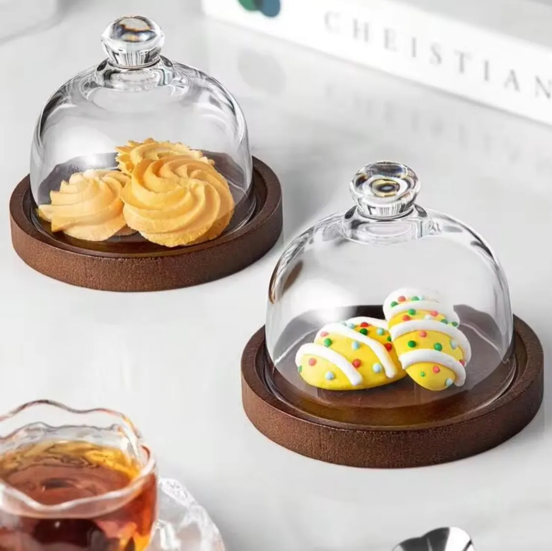 Glass Cake Dome with Wooden Base