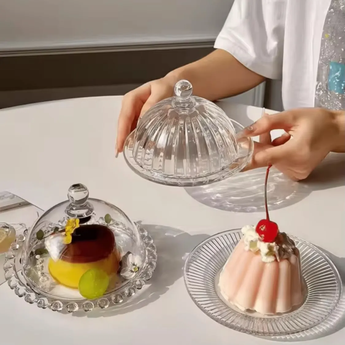 Glass Cake Dome with Wooden Base