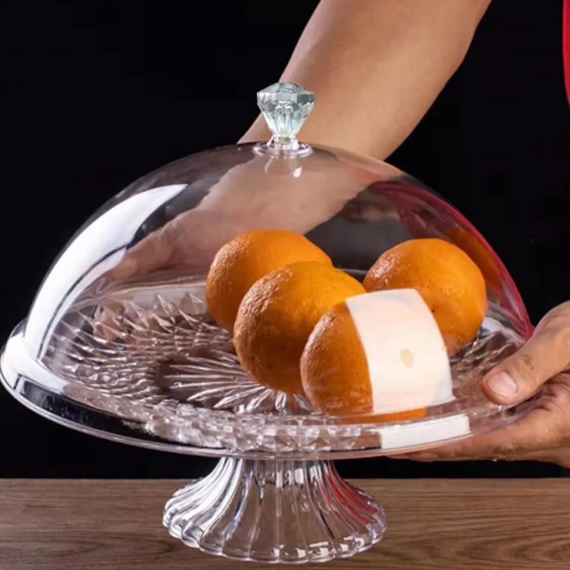 Glass Cake Dome with Wooden Base