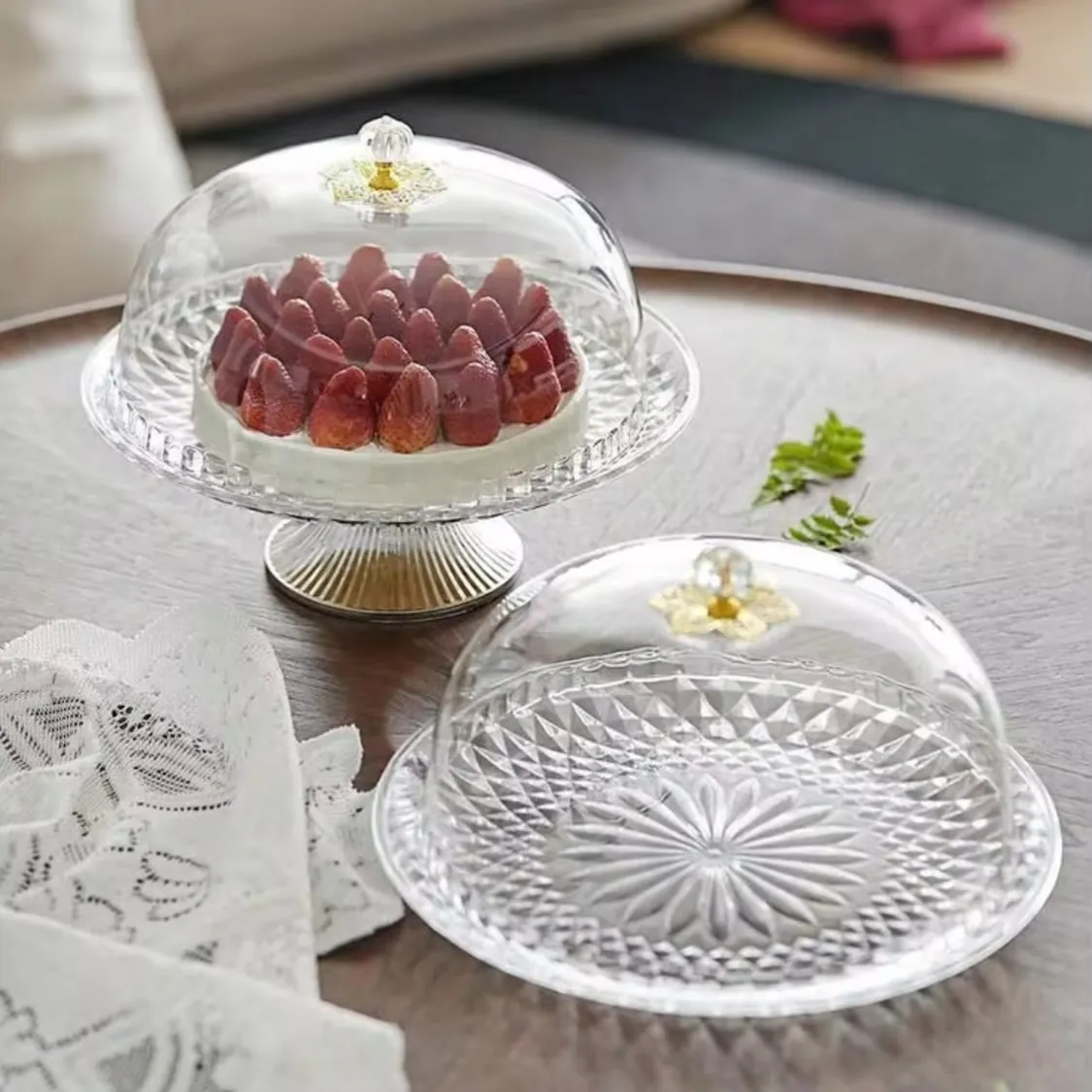 Glass Cake Dome with Wooden Base