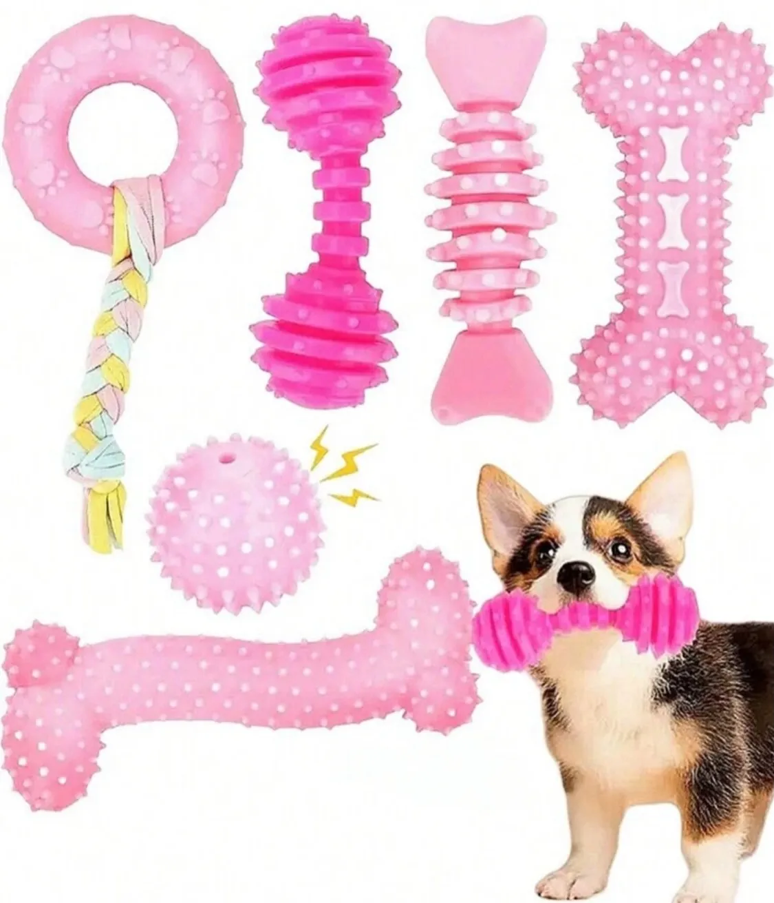 Pink Dog Chew Toys Set