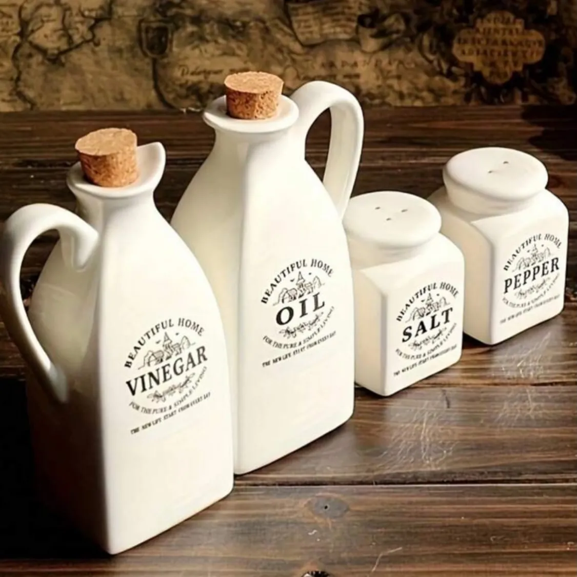 Ceramic Oil, Vinegar, Salt and Pepper Set