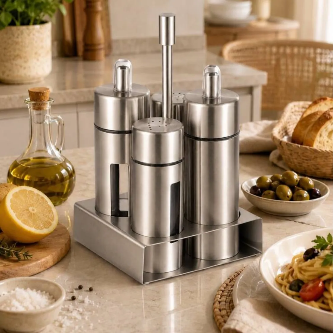 Ceramic Oil, Vinegar, Salt and Pepper Set