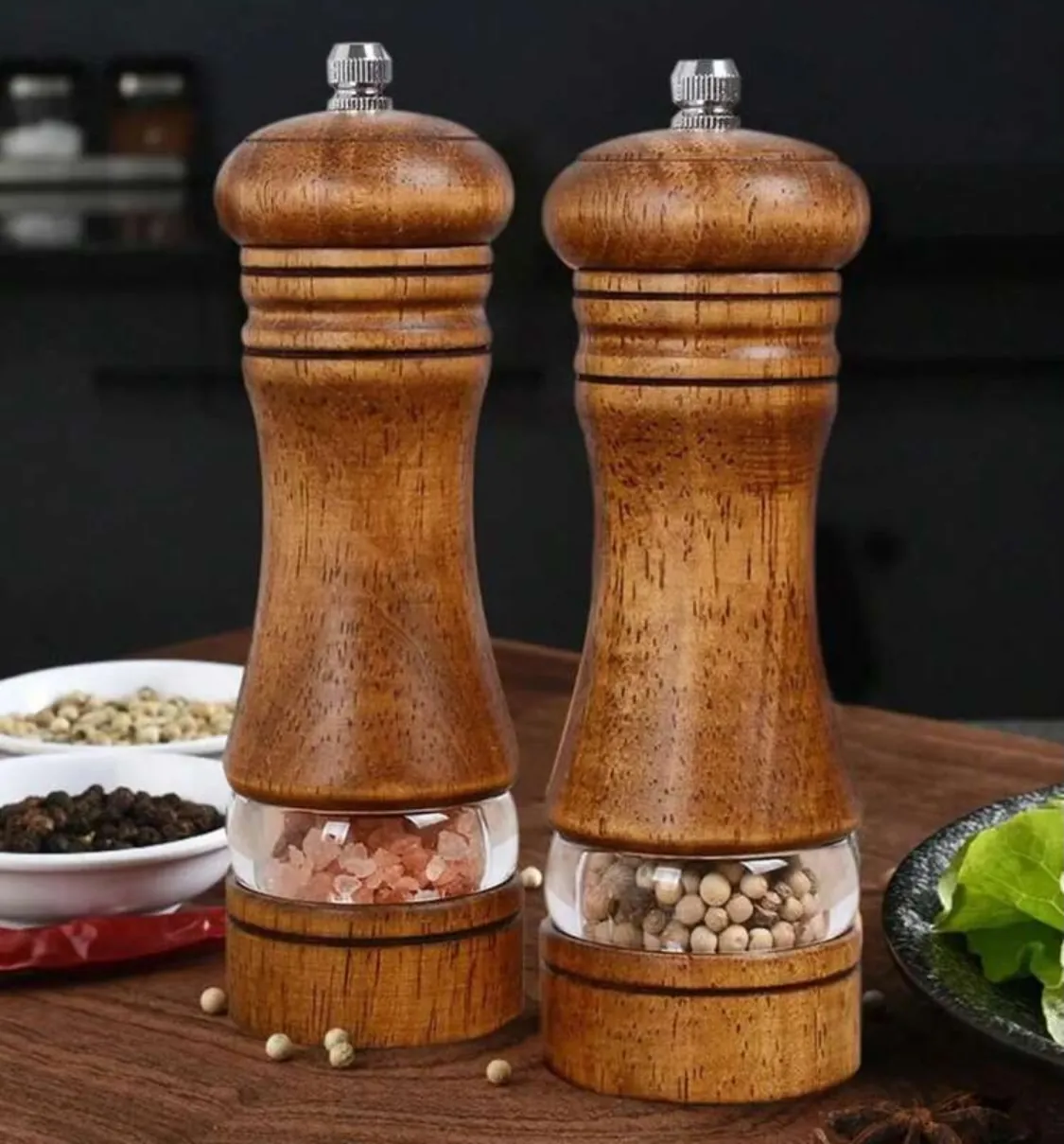 Wooden Salt and Pepper Grinder Set