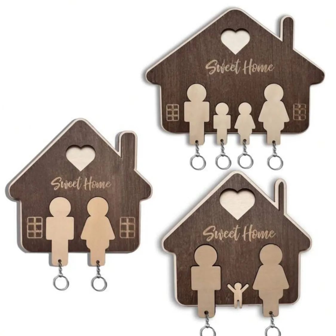 Wooden 'Home' Wall Key Holder with Hooks