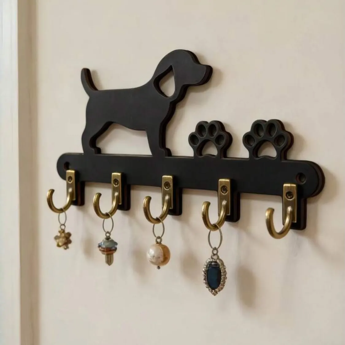 Wooden 'Home' Wall Key Holder with Hooks